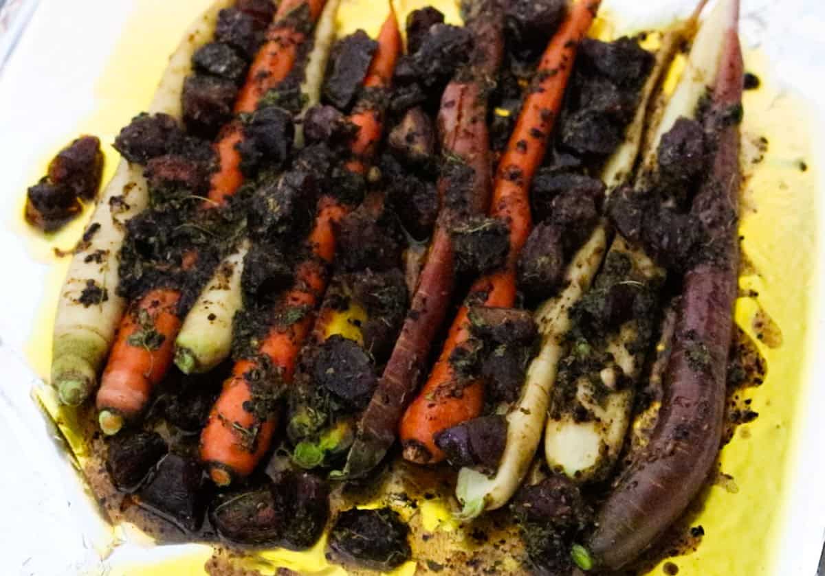 urfa chilli carrots on a baking sheet