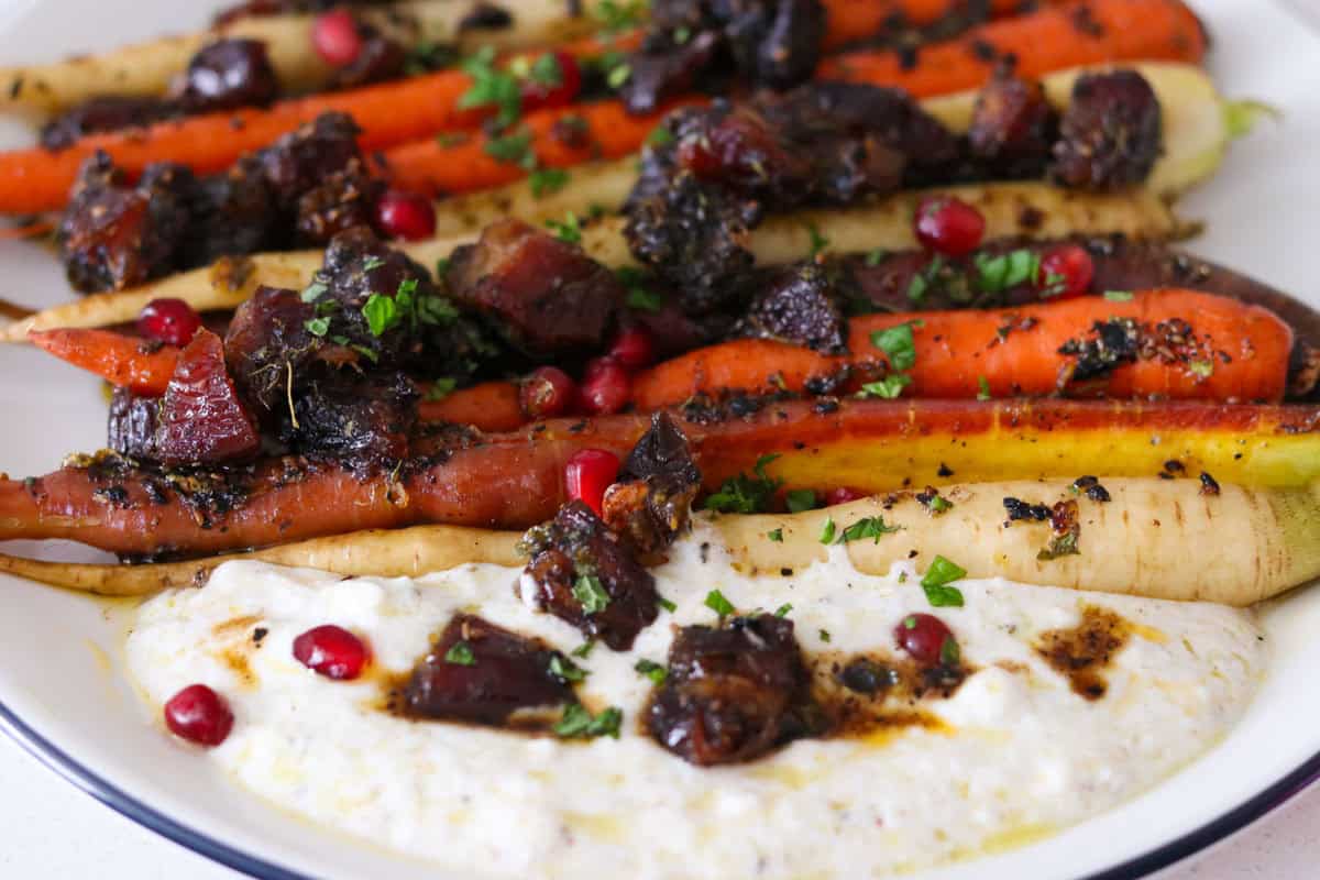 urfa chilli carrots and salted chai yogurt with dates from Mother Tongue