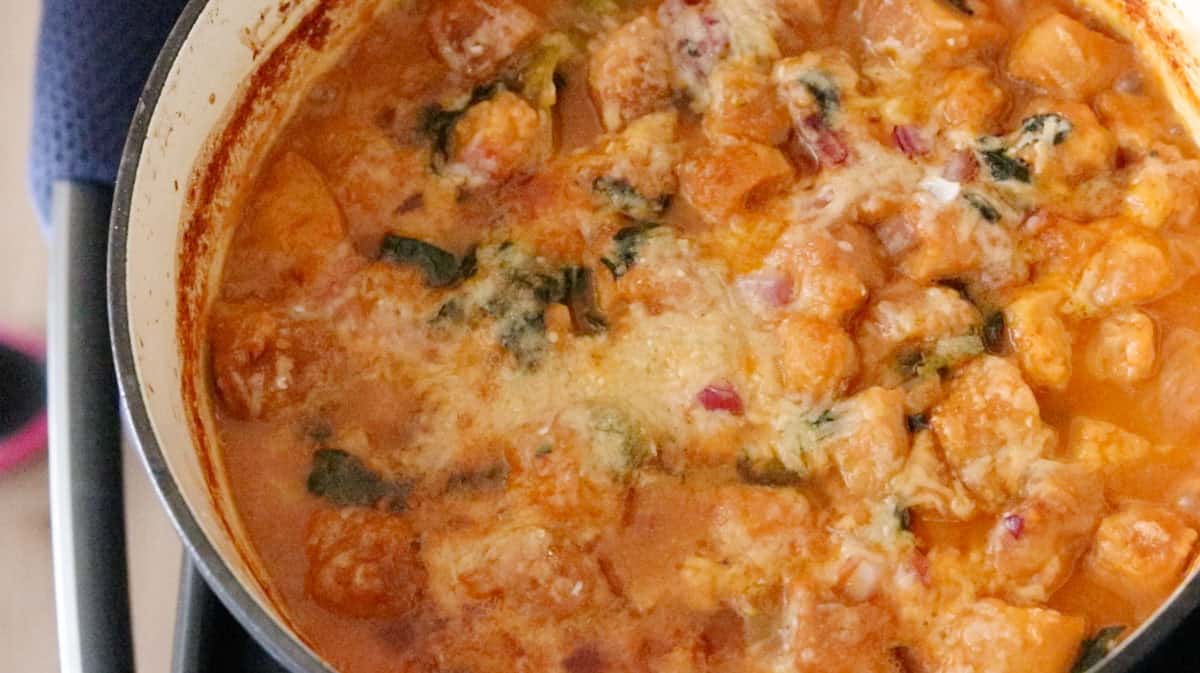 Siena-style ribollita in a Dutch oven, fresh out of the oven