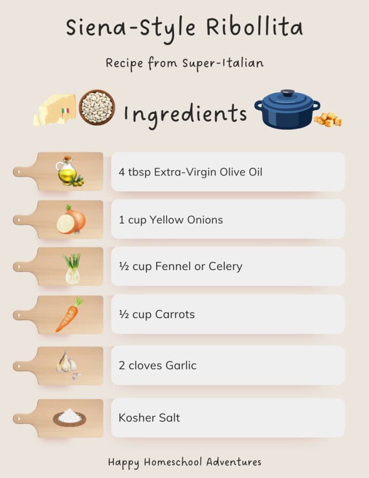 illustrated ingredients snippet for making Siena-style ribollita from Super-Italian