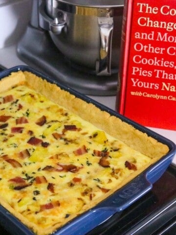 bacon, potato, and cheese quiche beside The Cookie That Changed My Life