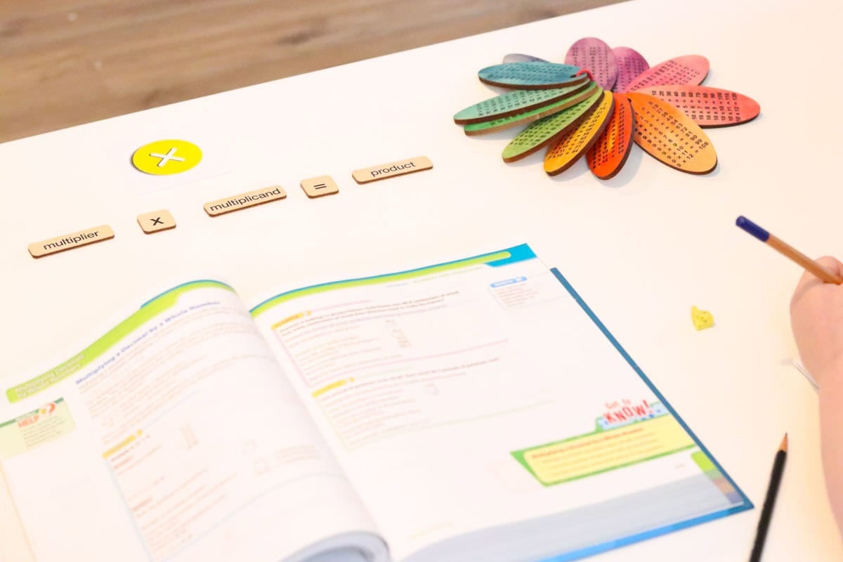 multiplication nomenclature, multiplication facts flower, and Southwestern Learning Library Math I book