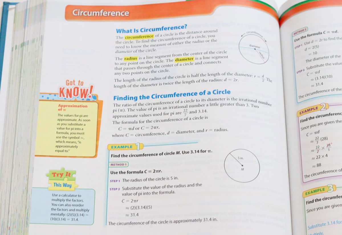 circumference lesson from Southwestern Learning Library Math I