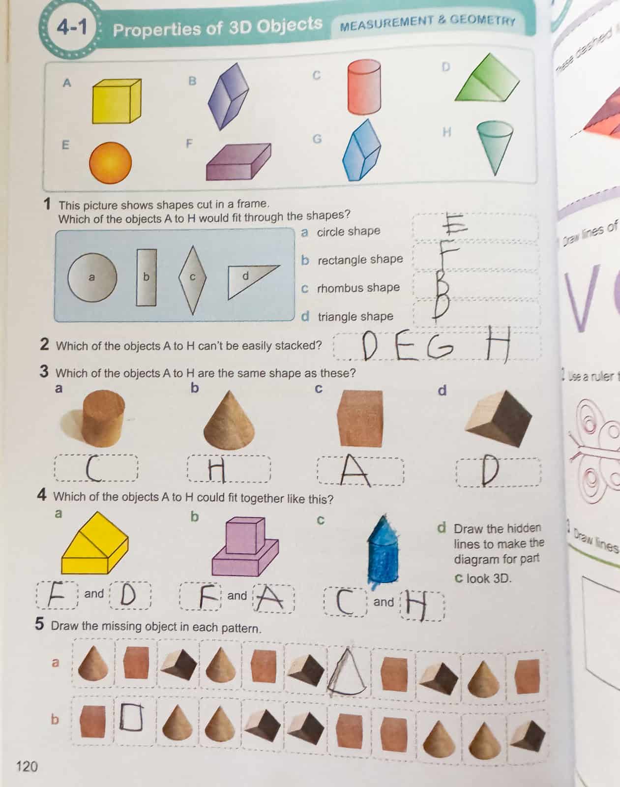 completed work from the Spielgaben math book