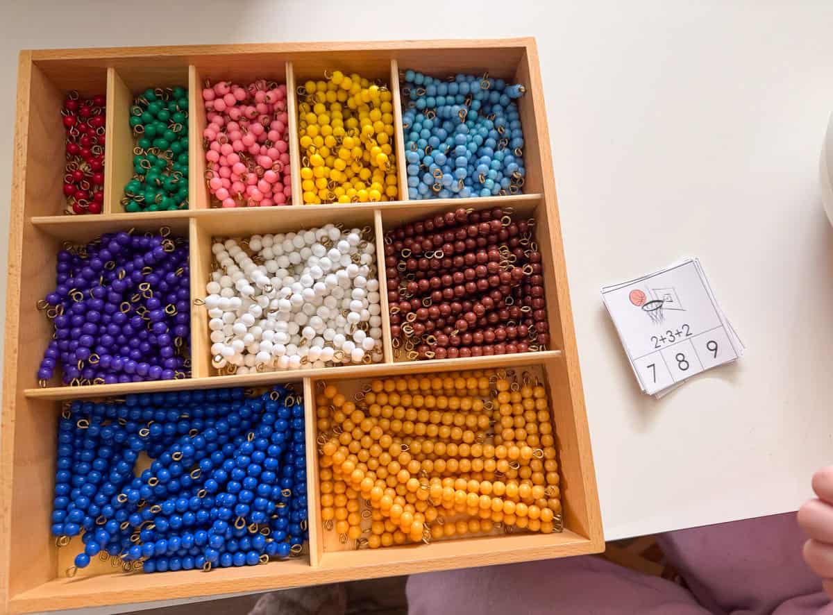 Montessori decanomial bead box