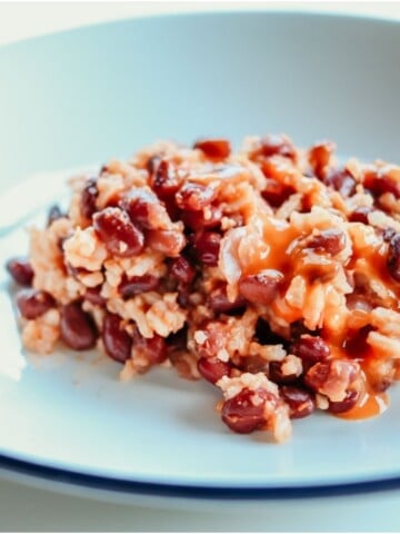 jollof rice with beans in a bowl