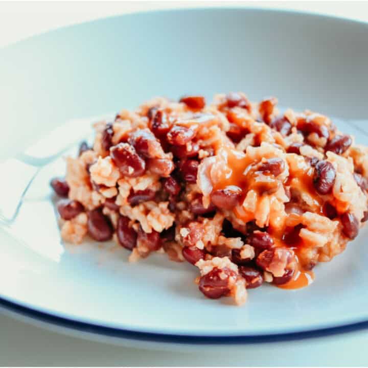 jollof rice with beans in a bowl