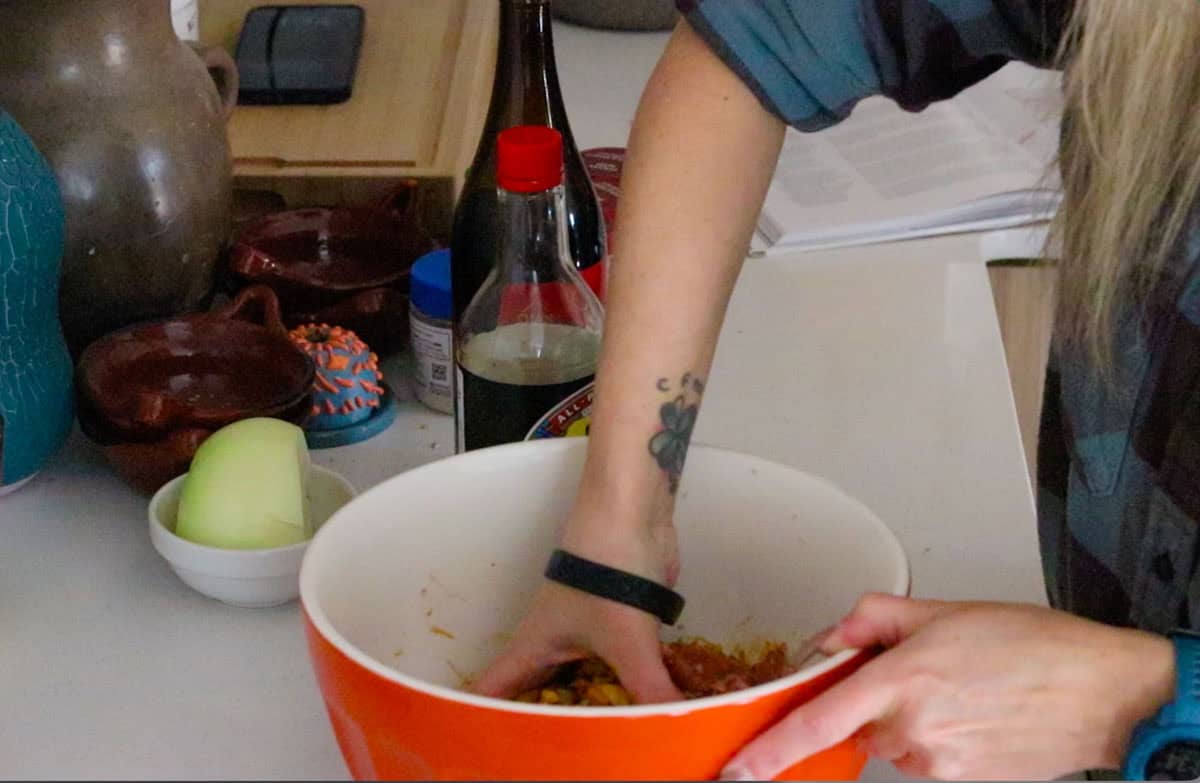 Kristin is combining ingredients for a marinade