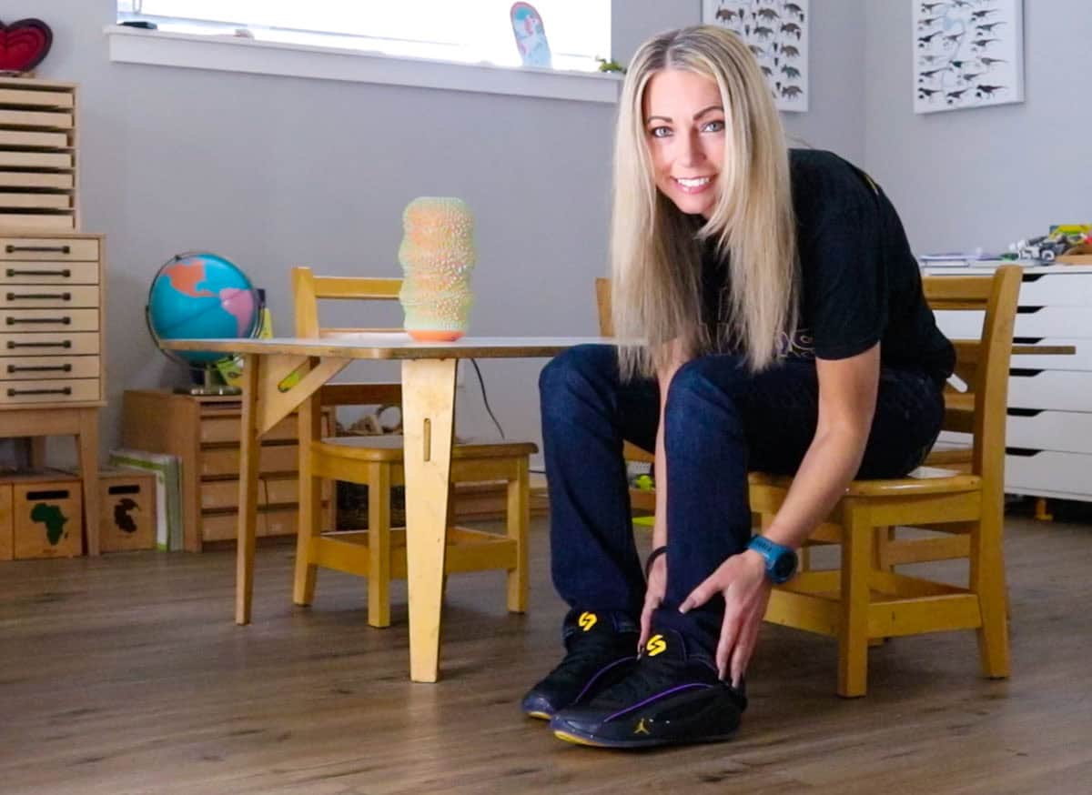 Kristin is wearing the Luka 5 Purple Venom