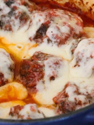 meatball parmesan in a Dutch oven