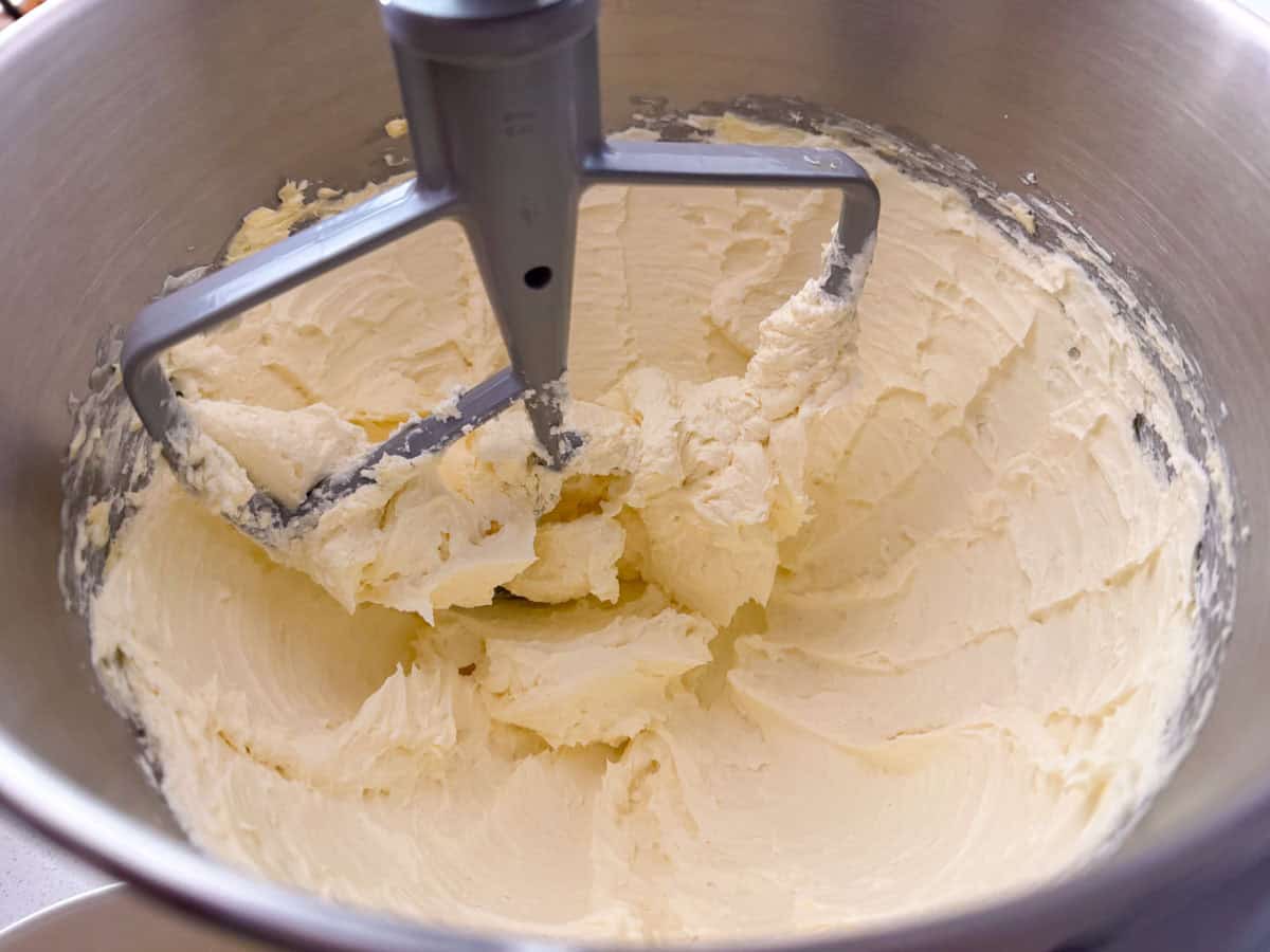 butter and cream cheese in a mixer