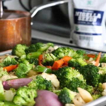 nigella-spiced roasted vegetables on a baking sheet